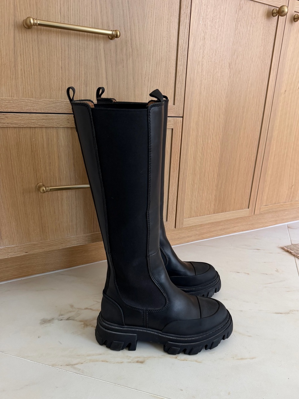 GANNI Cleated Knee-High Chelsea Boots (ONLY WORN ONCE - LIKE NEW!)